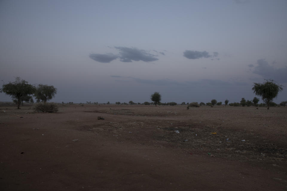 This March 23, 2021 photo shows the area at the Sudan-Ethiopia border. Battered and hungry, Tigrayans still arrive daily at the border post where Sudanese soldiers watch a no man’s land. In Sudan, the Tigrayans are registered and asked for their ethnicity. For once, they are free to answer. (AP Photo/Nariman El-Mofty)