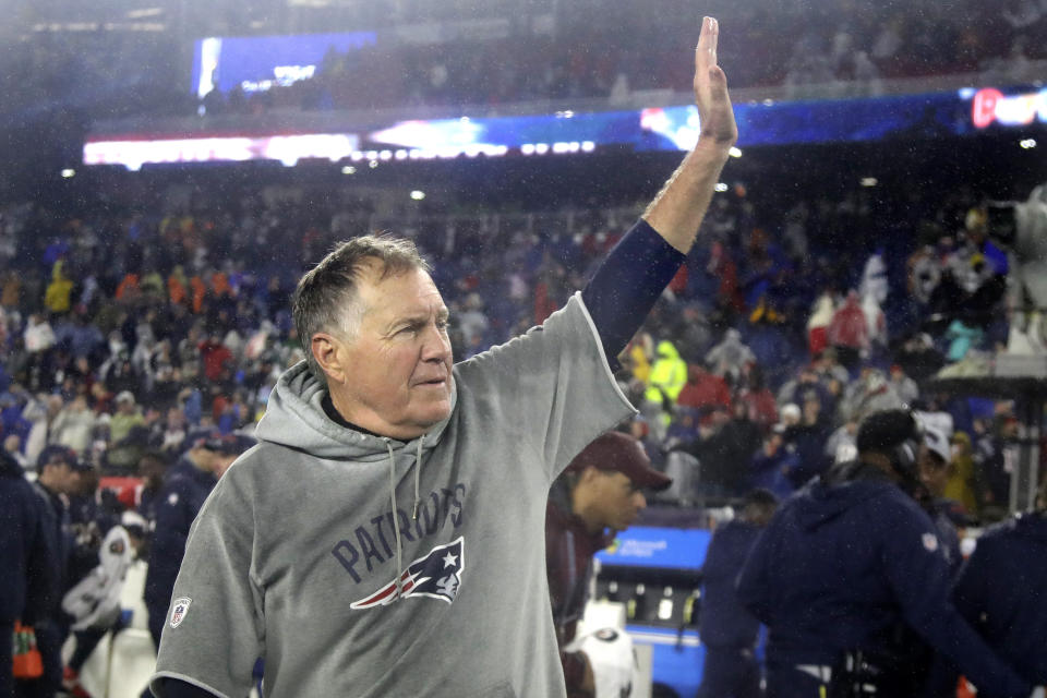 New England Patriots head coach Bill Belichick had a helper for the draft. (AP Photo/Elise Amendola)