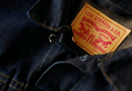 FILE PHOTO: The label of a Levi's denim jacket of U.S. company Levi Strauss is photographed at a denim store in Frankfurt, Germany, March 20, 2016. REUTERS/Kai Pfaffenbach/File Photo