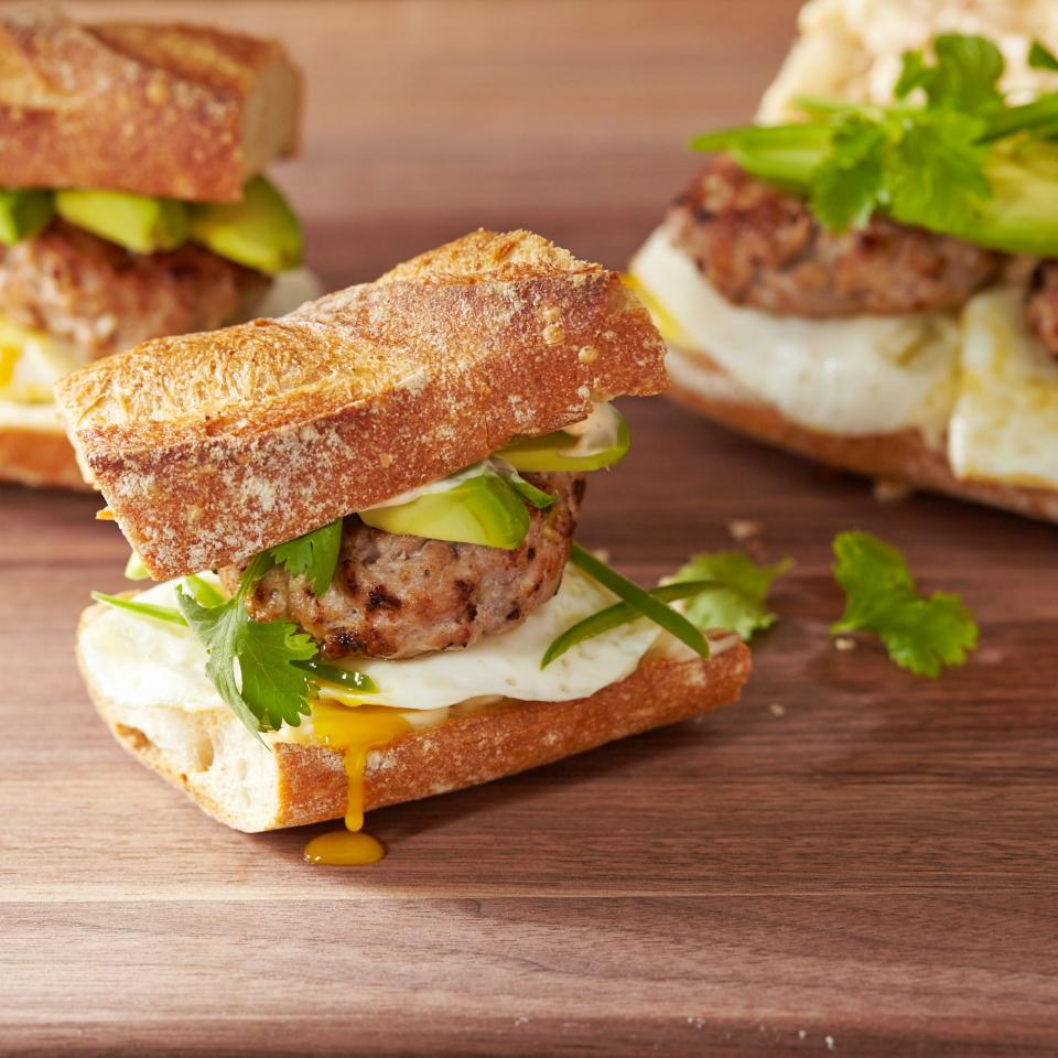 Breakfast Banh Mi Sandwich with Eggs and Sausage