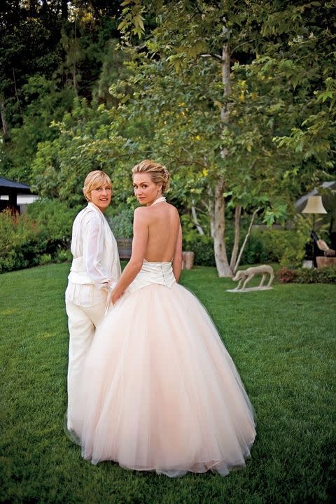 <p>In custom Zac Posen. </p>