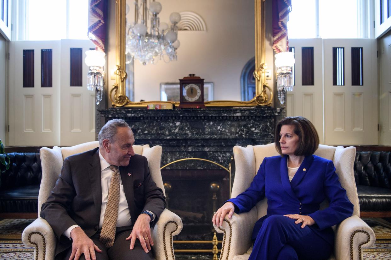 The DSCC, led by Nevada Sen. Catherine Cortez Masto, brought in a record fundraising haul in August. That could help make New York Sen. Chuck Schumer the majority leader of the Senate in 2021. (Photo: BRENDAN SMIALOWSKI via Getty Images)