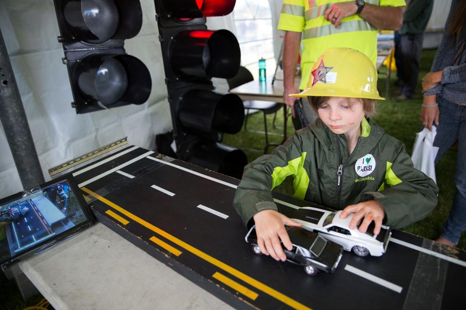 Jack Fenteman-Bladen, 5, tests out a traffic detection display during the city of Salem Public Works Department's 16th Annual Public Works Day at Riverfront Park in Salem on June 20, 2019.