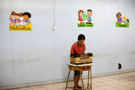 A woman prepares to cast her ballot during the presidential election at a polling station in San Jose, Costa Rica on April 1, 2018 REUTERS/Jose Cabezas