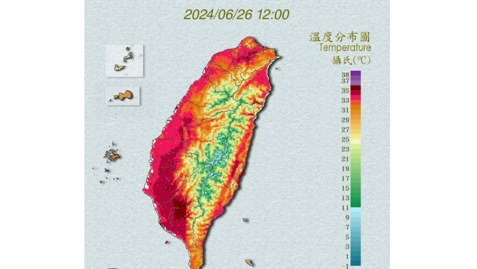 太平洋高壓增強，全台高溫。翻攝氣象署官網