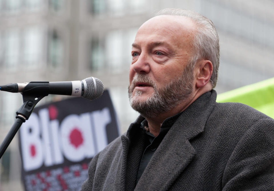 LONDON, ENGLAND - JANUARY 29:  Respect MP George Galloway attends a protest in front of the Queen Elizabeth Conference Centre on January 29, 2010 in London, England. Mr Blair, who was Britain's Prime Minister from May 1997 to June 2007, will face questions from Chairman of the Inquiry Sir John Chilcot. This is the United Kingdom's fourth inquiry into the Iraq war. Intelligence officials, senior civil servants, politicians and military commanders have given evidence so far on January 29, 2010.  (Photo by Marco Secchi/Getty Images)