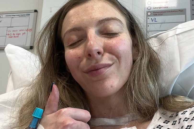 Sophie Lambert, pictured in hospital after being diagnosed with cancer for a second time.