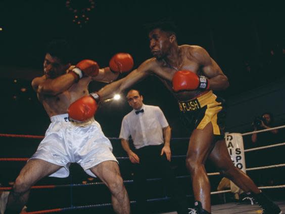 Pat Barrett (right) in action in 1993 (Getty Images)