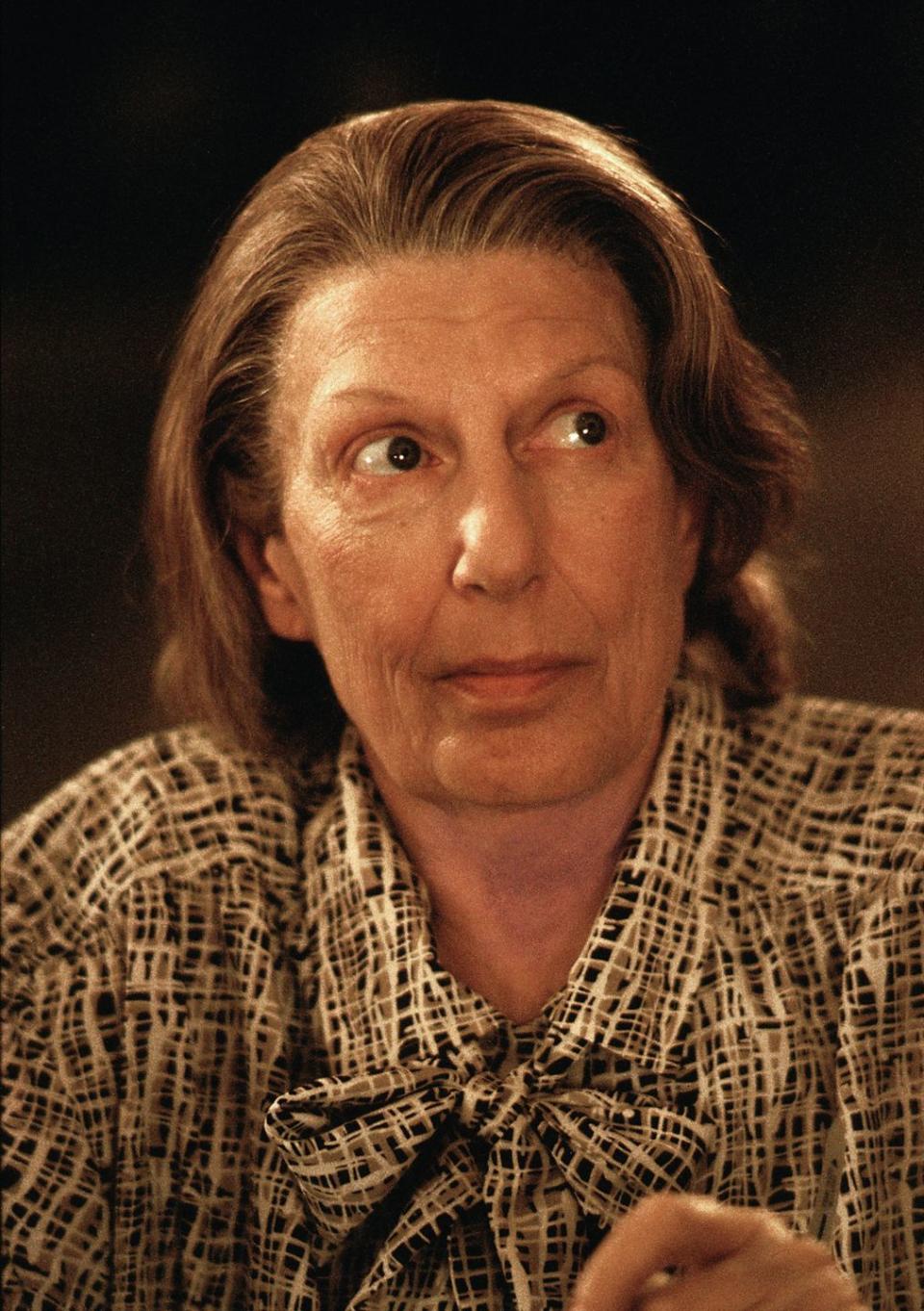 nancy marchand wearing a patterned shirt in a scene from the sopranos