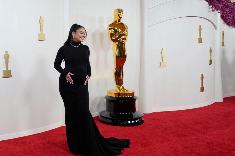 Vanessa Hudgens debuted her baby bump at the 2024 Oscars (AP)