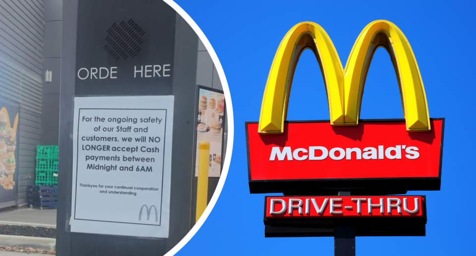 McDonald's and cashless payments sign displayed in drive-through.