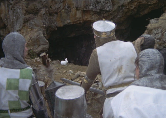 <b>Killer Rabbit (‘Monty Python and the Holy Grail’) </b><br><br> Of all the sight gags in ‘Monty Python and Holy Grail’ the killer rabbit may well be the greatest. Taking absurdity to new heights (quite a feat when the film has already included a knight refusing to admit defeat despite losing all his limbs and an a gaggle of other knights who love shrubberies), the film introduces its first not-hand-drawn monster, in the form of a seemingly harmless white rabbit. An absurdist sight gag and another admittance that their budget wasn’t huge (see also: coconut horse sound effects) this might be the funniest moment of a film littered with them.