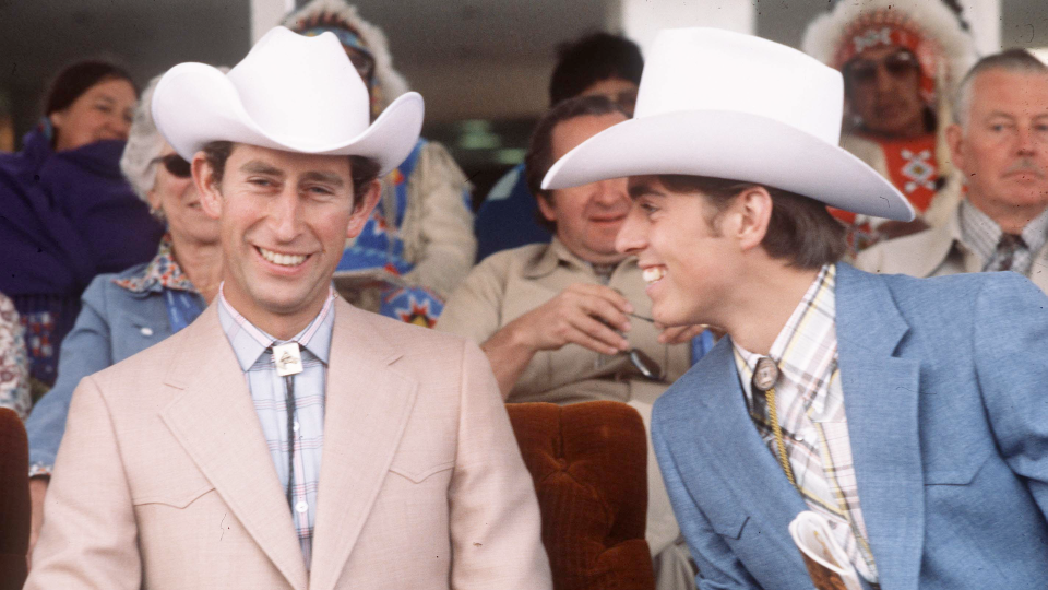 <p> The future King Charles seemed rather amused by his teenage brother's silliness as they were both pictured wearing cowboy hats and bolo ties at an engagement in 1977. They had stopped off in Calgary during a royal tour of Canada. </p>