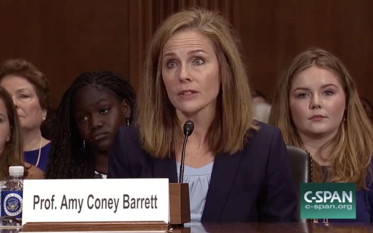 US Circuit Court Judge Amy Coney Barrett sat for a confirmation hearing before the Senate Judiciary Committee in 2017. (Screen grab via C-SPAN)