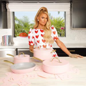 Paris Hilton's  Home Collection Includes Pink Cookware and a Mirrored  Mini Fridge