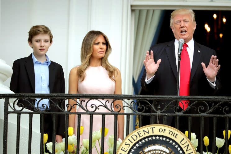 President Donald Trump with first lady Melania Trump and their son Barron Trump. (Photo: Chip Somodevilla/Getty Images)