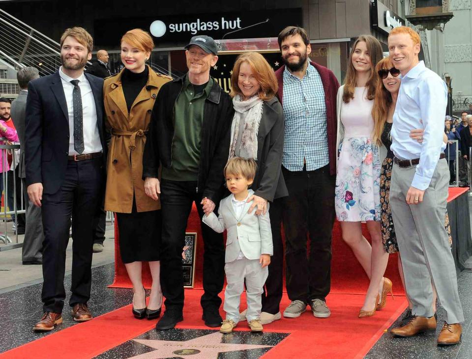 Seth Gabel, actress Bryce Dallas Howard, director/father Ron Howard and mother Cheryl Howard at the Ron Howard Star ceremony on The Hollywood Walk Of Fame held on December 10, 2015 in Hollywood, California
