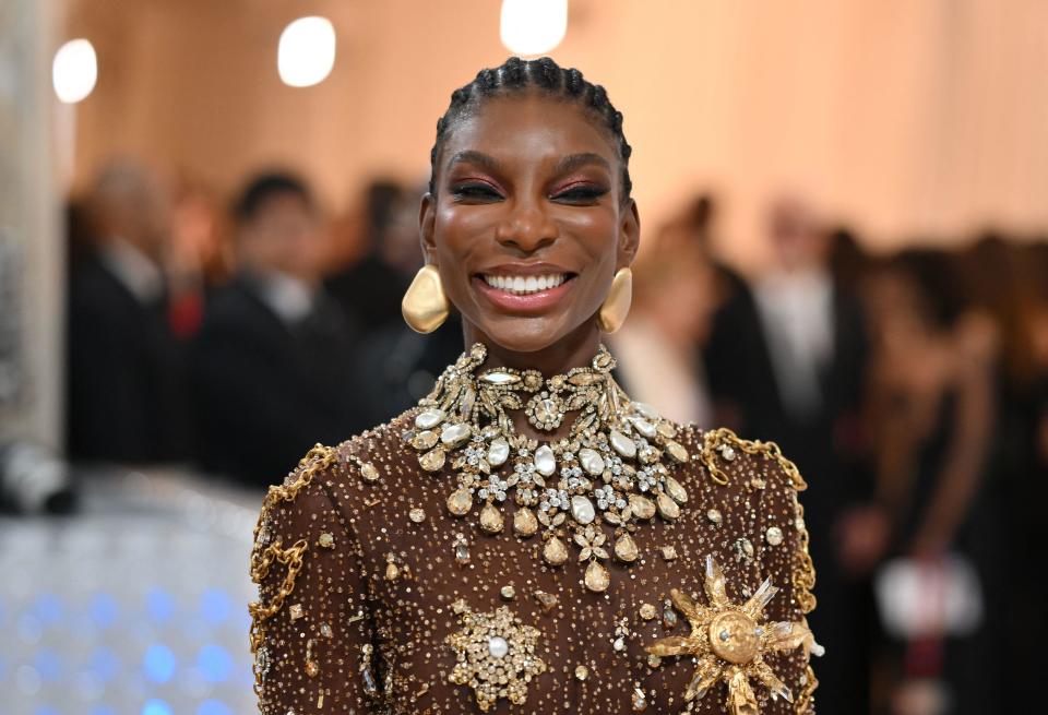 British screenwriter Michaela Coel arrives for the 2023 Met Gala at the Metropolitan Museum of Art on May 1, 2023, in New York. / Credit: ANGELA WEISS/AFP via Getty Images
