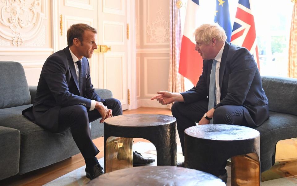 Prime Minister Boris Johnson meets French President Emmanuel Macron at the Elysee Palace in Paris ahead of talks to try to break the Brexit deadlock - PA