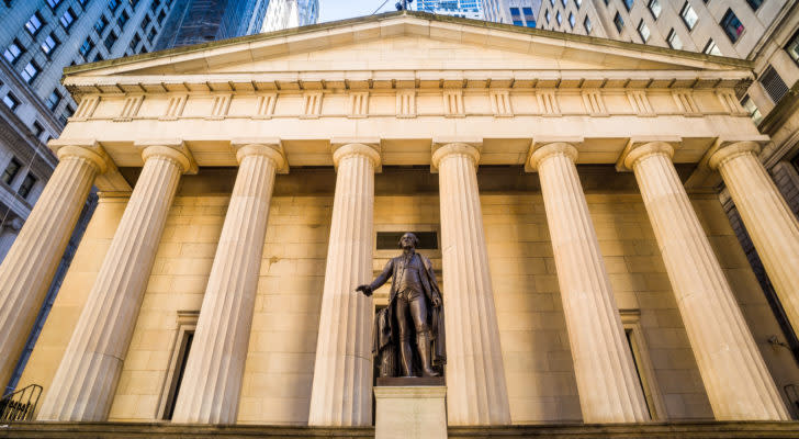 A view of the Federal Hall on Wall Street representing Pre-Market Stock Movers.