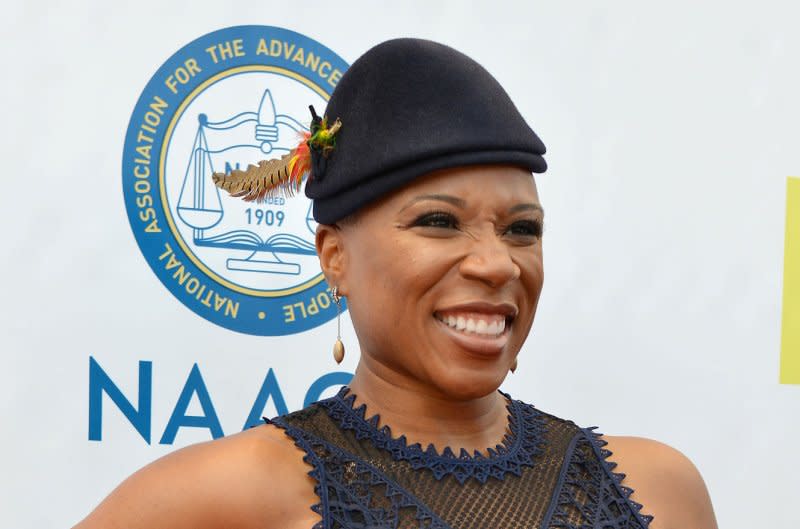 Aisha Hinds teaches new recruits in The American Society of Magical Negroes. File Photo by Christine Chew/UPI