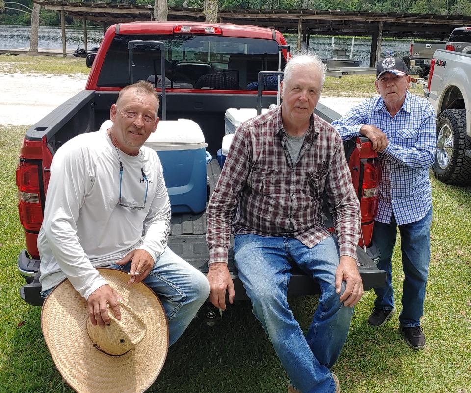 Left to right: Brian Crider, Tommy Snell and R.C. Davis . . . three Georgia fishermen who make their way to Astor at least three times a year for specks, bluegill and whatever else takes the bait.