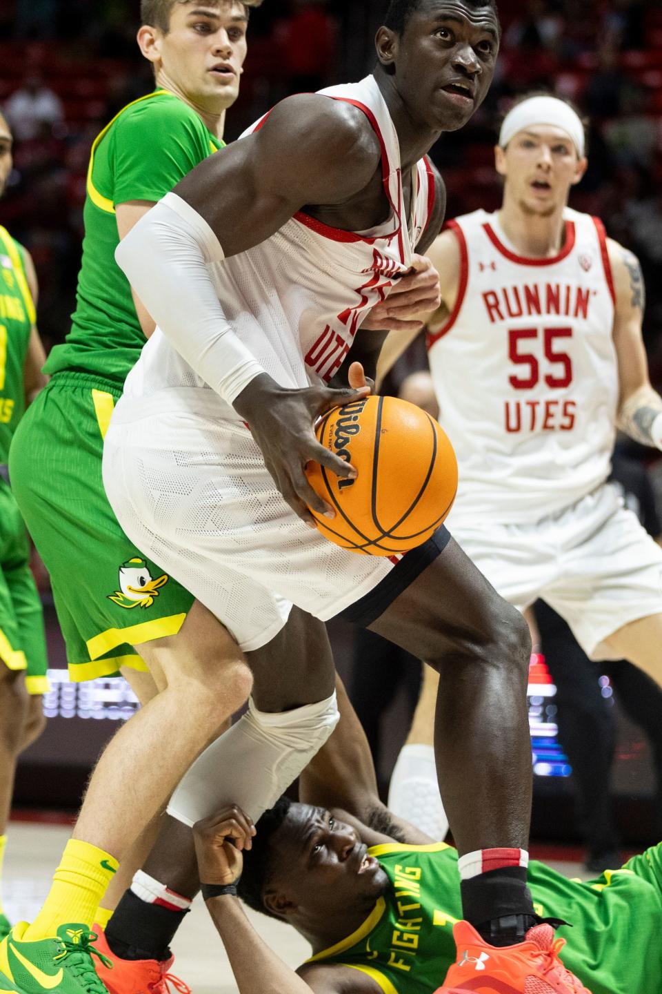 Utah Utes center Keba Keita (13) takes possession of the ball at the Huntsman Center in Salt Lake City on Jan. 21, 2024. | Marielle Scott, Deseret News