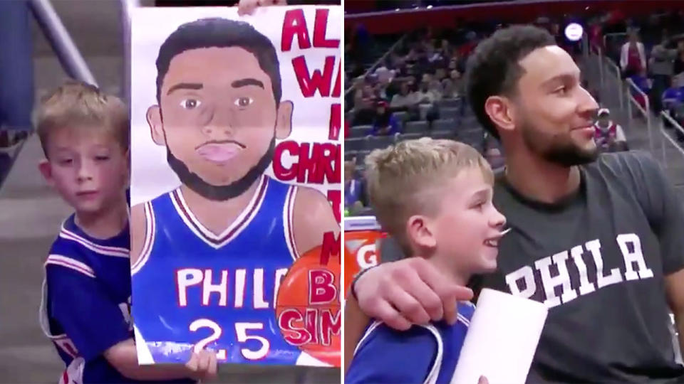 Ben Simmons meeting seven-year-old Auggie and taking a photo. (Images: NBC)