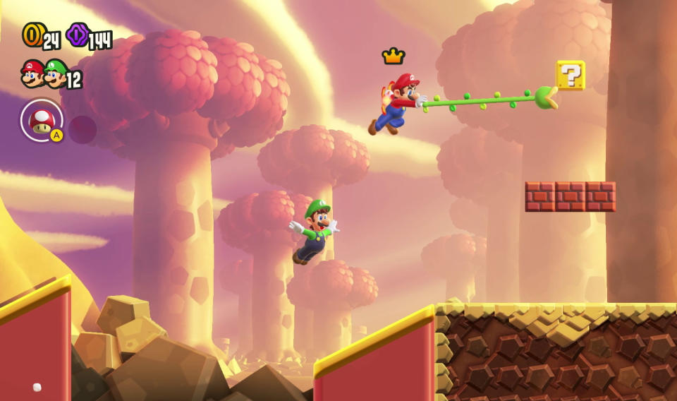 This video game image released by Nintendo shows a scene from "Super Mario Bros. Wonder." (Nintendo via AP)