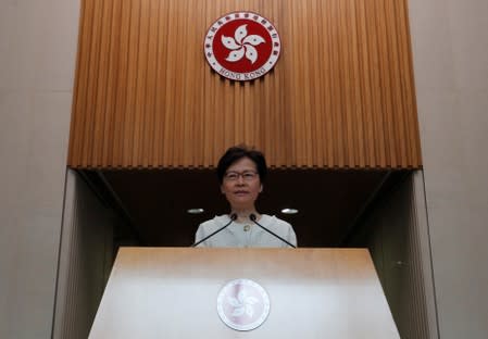 Hong Kong's Chief Executive Carrie Lam attends a news conference in Hong Kong