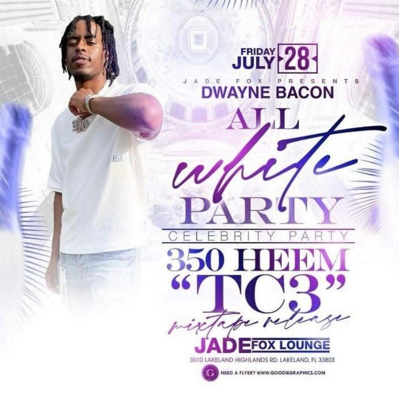 A flyer for a party July 28 for a mixtape release by Raheem Bacon, also known as 350heem, in Lakeland. Bacon was killed in a shooting in the parking lot early the morning of July 29.