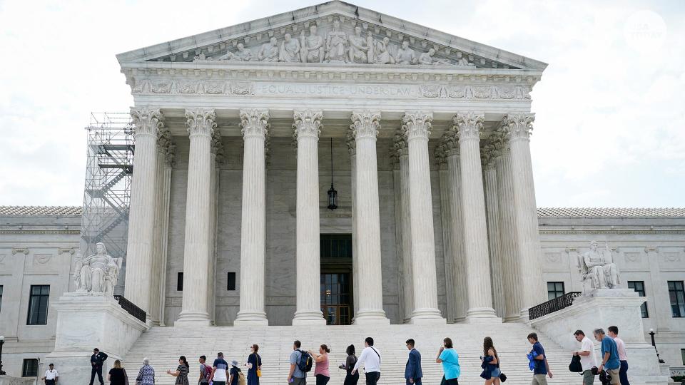 Jun 27, 2023; Washington, DC, USA; People file into the United States Supreme Court before SCOTUS handing down opinions in Mallory v. Norfolk Southern, Counterman v. Colorado and Moore v. Harper on Tuesday, June 27, 2023.