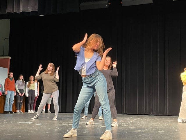 An excellent dancer, Bri Booth executes complicated dance steps while singing the title song during a rehearsal of “9 to 5” held at Farragut High School Tuesday, Nov. 23, 2021.