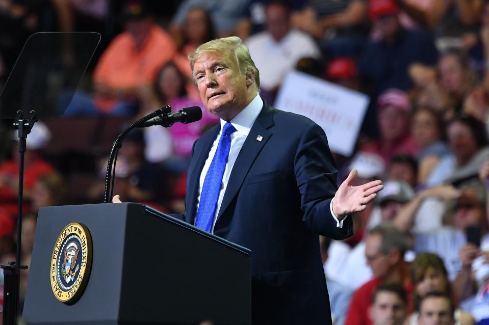 President Trump mocked Kavanaugh accuser Christine Blasey Ford during a rally in Southaven, Miss., on Oct. 2, 2018. (Photo: Mandel Ngan/AFP/Getty Images)