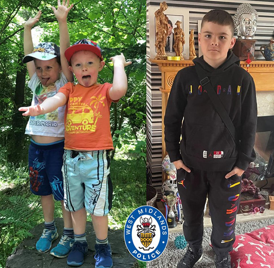 Brothers Finlay (left) and Samuel with their cousin Thomas Stewart (right) were three of the four children to die after falling into the Solihull lake. (PA)