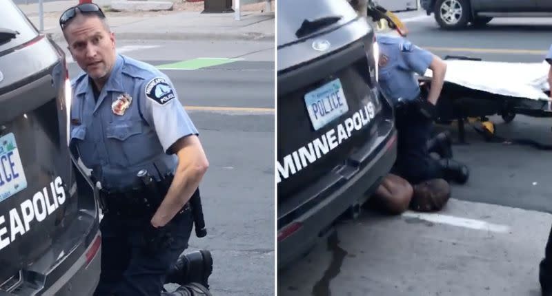 Minneapolis police officer Derek Chauvin kneels on George Floyd's neck before the black man's death. He was fired and charged with second-degree murder and manslaughter.