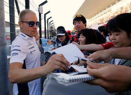 Formula One - Japanese Grand Prix - Suzuka Circuit, Japan- 6/10/16. William's Valtteri Bottas of Finland attends a fan event. REUTERS/Toru Hanai