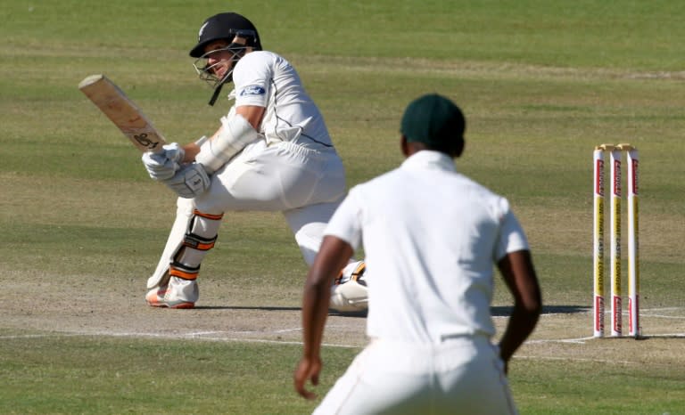 BJ Watling (L) made 107 in a New Zealand total of 576 for six declared in the first of two Tests against Zimbabwe in Bulawayo on July 30, 2016