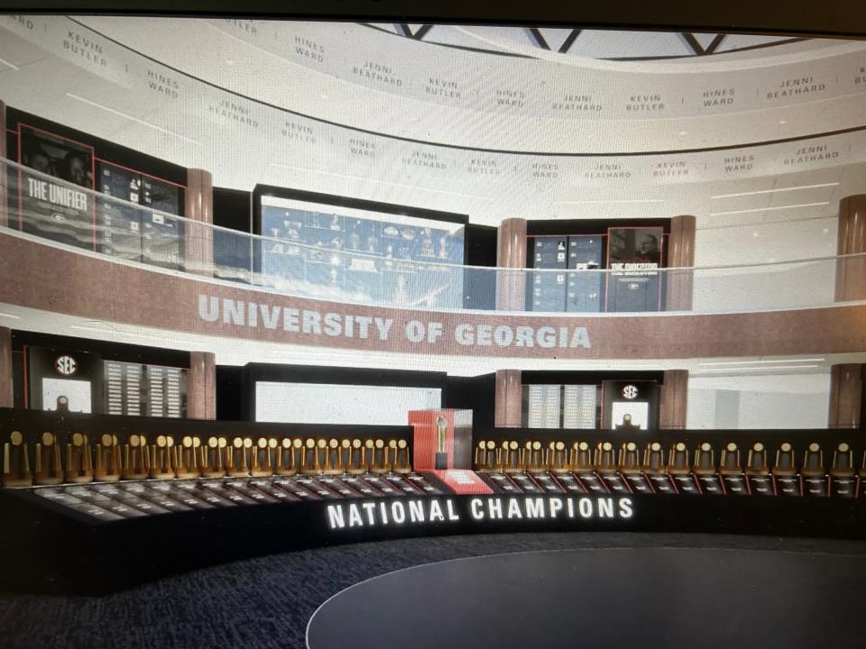 An image of the display area for Georgia national champion and SEC champion teams that will be built in the Butts-Mehre Heritage Hall