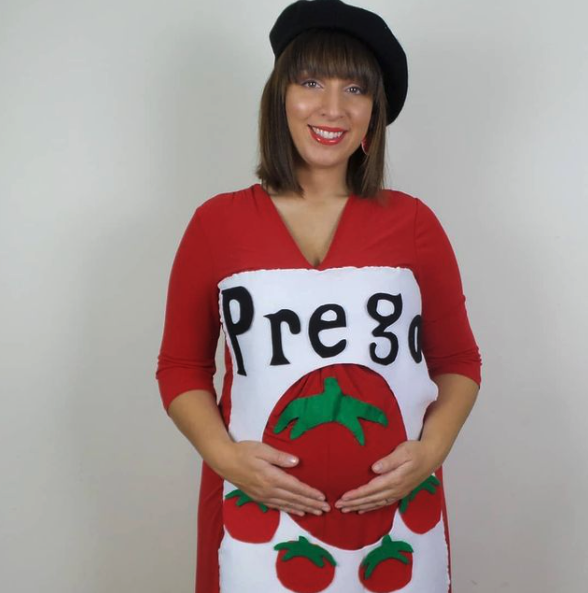 <p>When you're preggo, you go as a jar of Prego! Bonus if you can get a partner or a buddy to go as spaghetti.</p><p><a href="https://www.instagram.com/p/B4TPJv1lJxS/" rel="nofollow noopener" target="_blank" data-ylk="slk:See more @getholidayhappy »;elm:context_link;itc:0;sec:content-canvas" class="link "><em>See more @getholidayhappy »</em></a></p>