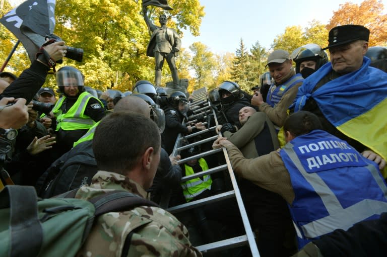 More than 6,000 officers were dispatched to patrol the streets of Kiev and ensure the march did not descend into violence