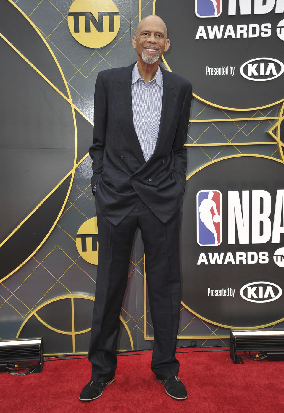 Kareem Abdul-Jabbar arrives at the NBA Awards on Monday, June 24, 2019, at the Barker Hangar in Santa Monica, Calif. (Photo by Richard Shotwell/Invision/AP)