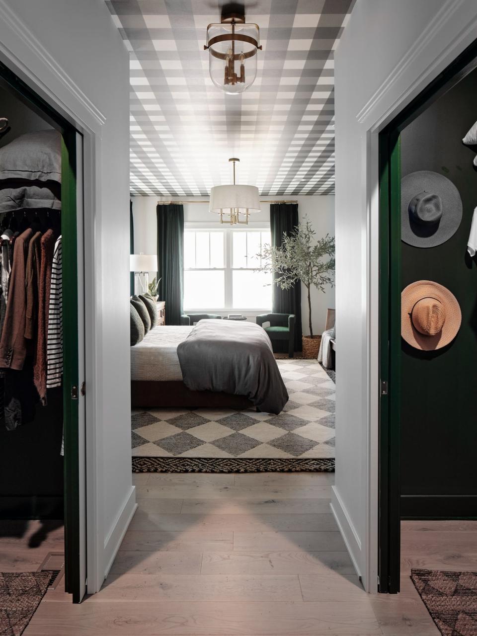 Built by Louisville’s Twin Spires Remodeling and decked out by HGTV interior designer Brian Patrick Flynn, the house is part of the HGTV Urban Oasis 2023 sweepstakes. Pictured here is the main bedroom closet space leading into the bedroom.