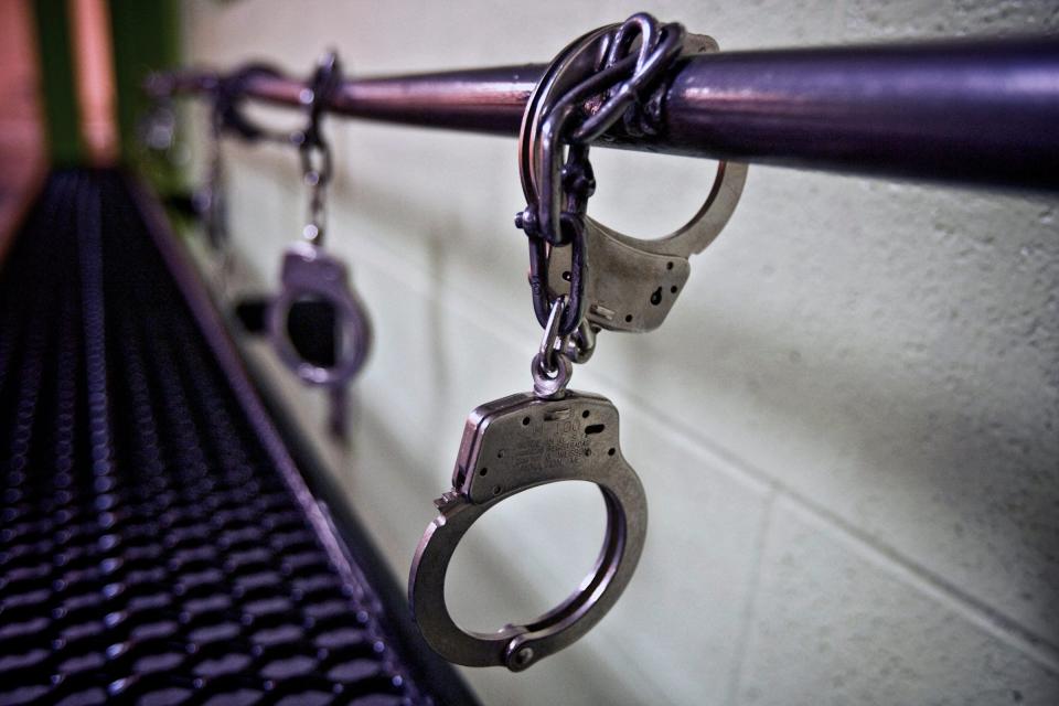 Handcuffs are attached to a security bar at the Oklahoma County jail.

Oklahoma County Jail
