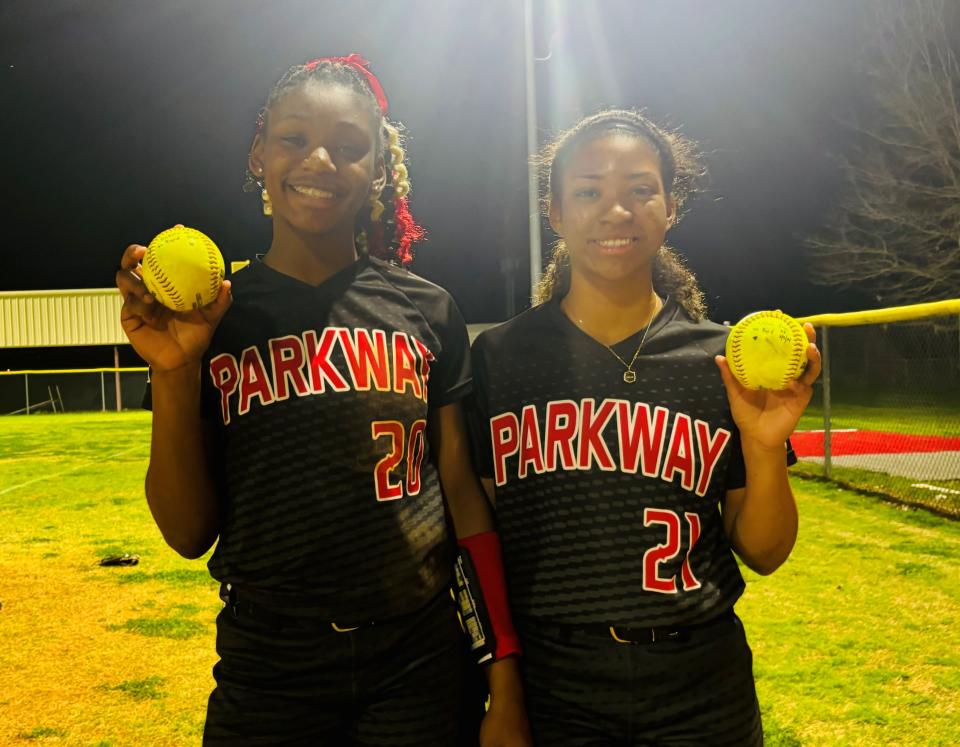 Parkway's Dakota Howard and Chloe Larry hit home runs Tuesday in a District 1-5A win over Byrd.