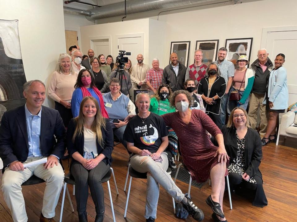 Several local organization leaders meet on Wednesday, during a press conference at the Co-Creative on Union Street, to discuss the upcoming 20mi2 movement for the city.