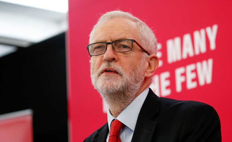 Britain's Labour Party leader Jeremy Corbyn speaks on new digital infrastructure policy in Lancaster