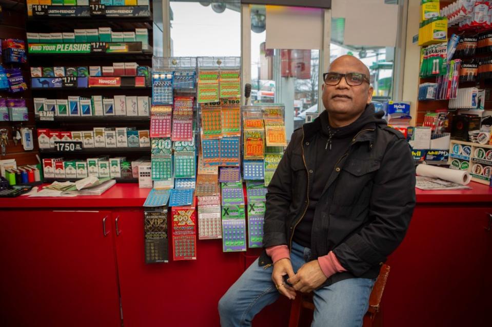 Gautam Das, manager at BP gas on Bell Blvd in Bayside, NY, remarked that people have noticed that depsite the higher pot, something is amiss with the lottery system. James Messerschmidt