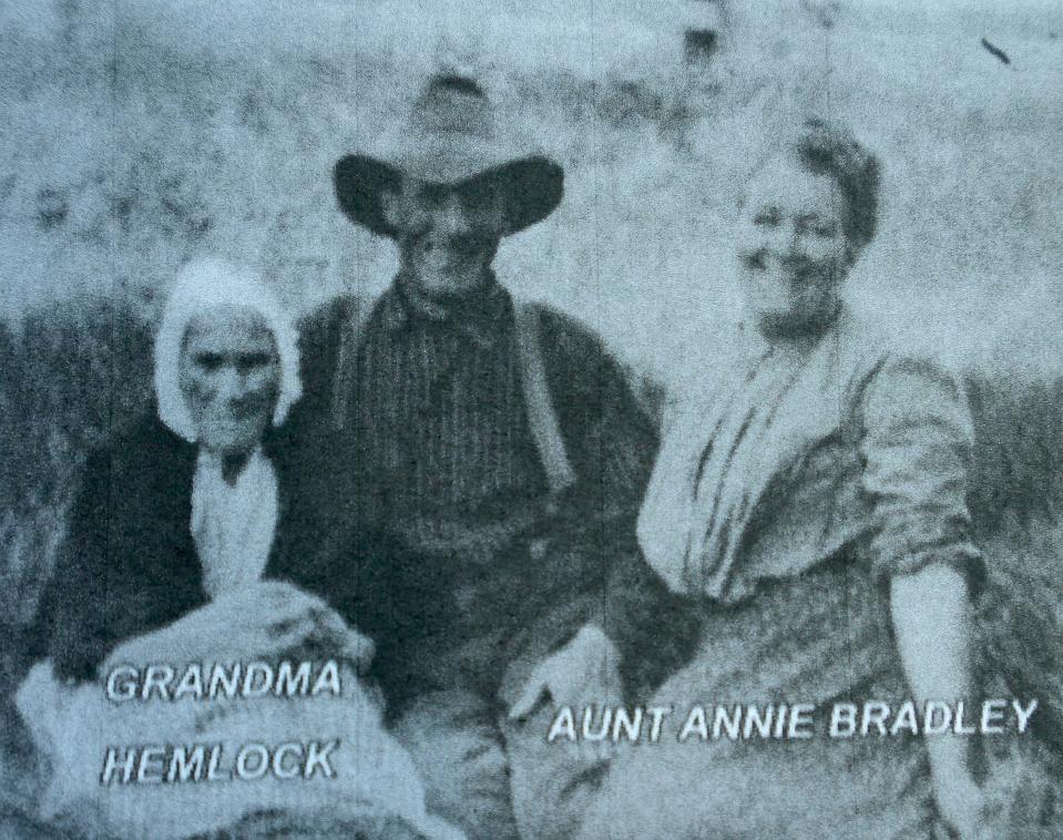 A historical family photo, circa 1904, of Ellen Hemlock, left, her son Patrick Hemlock and her granddaughter, far right who once lived at the property that Susan and Tom Felmer call home today.