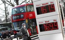 FILE PHOTO: Increased petrol and diesel prices are seen at a filling station, in London